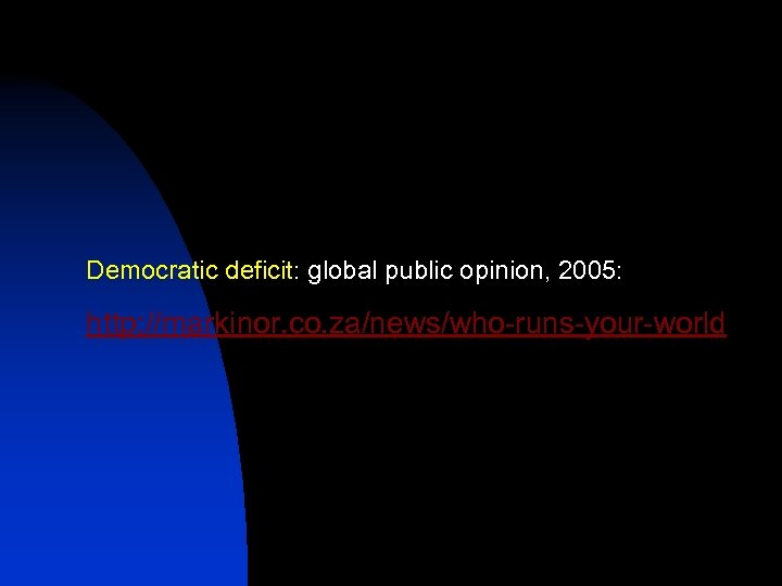  Democratic deficit: global public opinion, 2005: http: //markinor. co. za/news/who-runs-your-world 