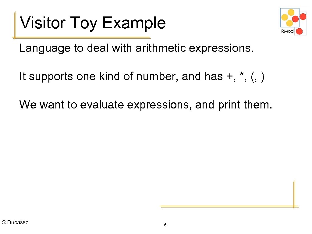 Visitor Toy Example Language to deal with arithmetic expressions. It supports one kind of