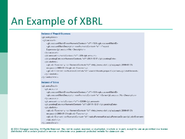 An Example of XBRL © 2011 Cengage Learning. All Rights Reserved. May not be