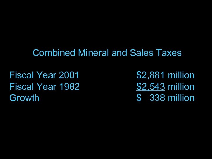 Combined Mineral and Sales Taxes Fiscal Year 2001 Fiscal Year 1982 Growth $2, 881