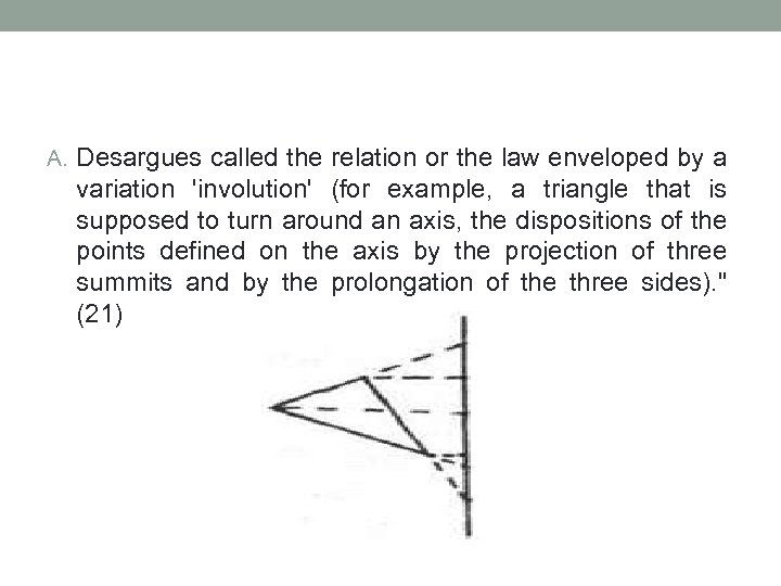 A. Desargues called the relation or the law enveloped by a variation 'involution' (for