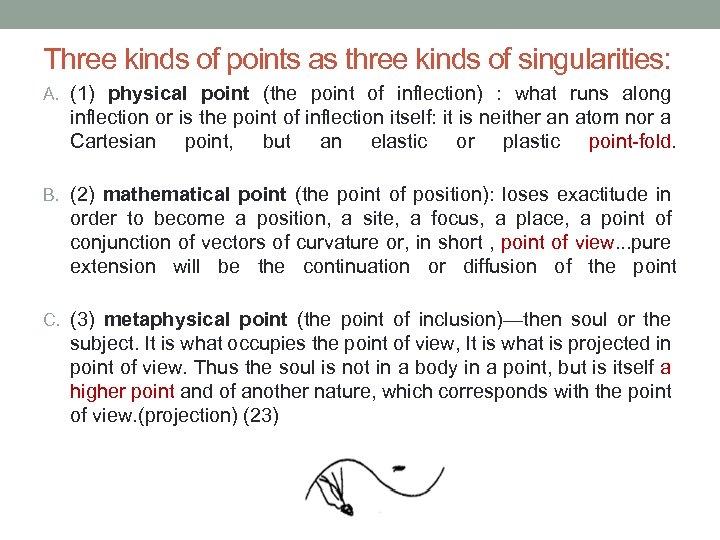 Three kinds of points as three kinds of singularities: A. (1) physical point (the