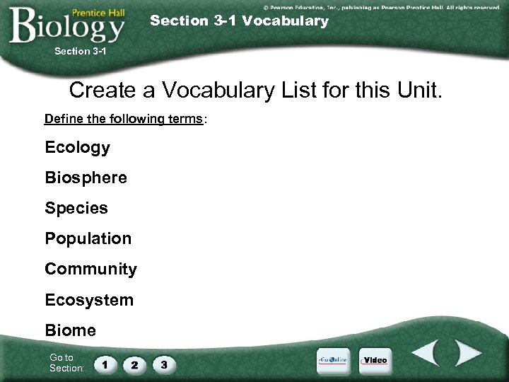 Section 3 -1 Vocabulary Section 3 -1 Create a Vocabulary List for this Unit.