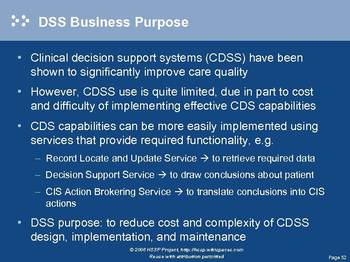 DSS Business Purpose • Clinical decision support systems (CDSS) have been shown to significantly