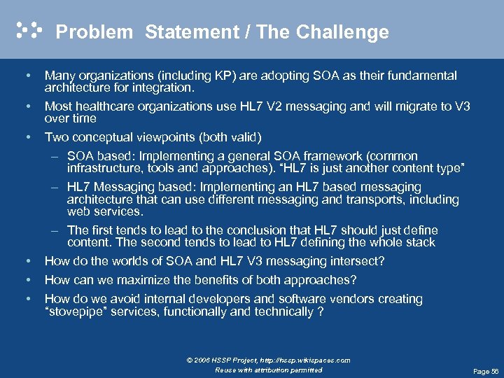 Problem Statement / The Challenge • Many organizations (including KP) are adopting SOA as