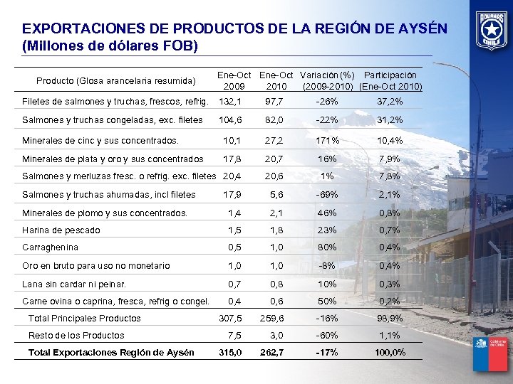 EXPORTACIONES DE PRODUCTOS DE LA REGIÓN DE AYSÉN (Millones de dólares FOB) Producto (Glosa