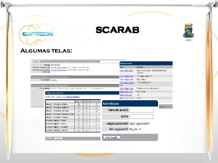 SCARAB Algumas telas: 