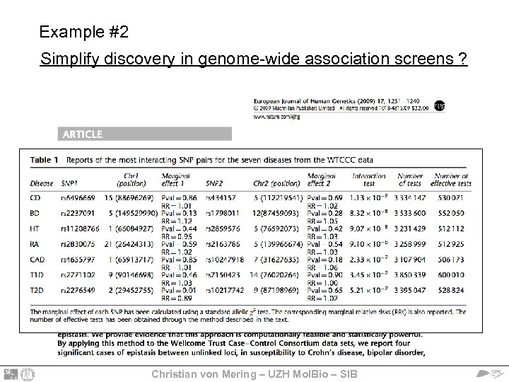 Example #2 Simplify discovery in genome-wide association screens ? Christian von Mering – UZH