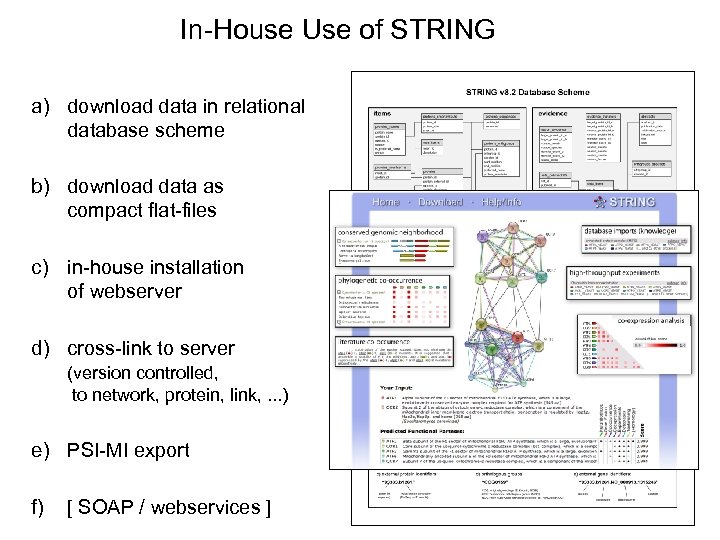 In-House Use of STRING a) download data in relational database scheme b) download data