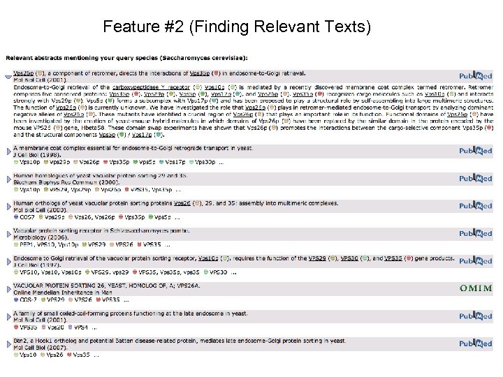 Feature #2 (Finding Relevant Texts) 