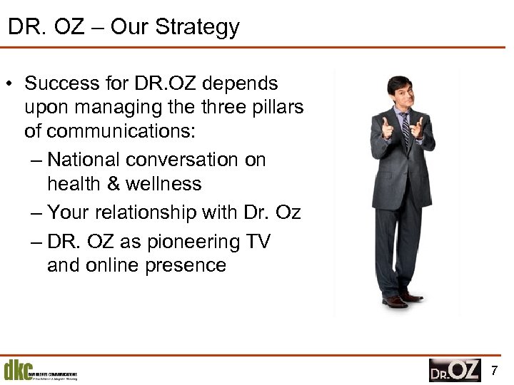 DR. OZ – Our Strategy • Success for DR. OZ depends upon managing the