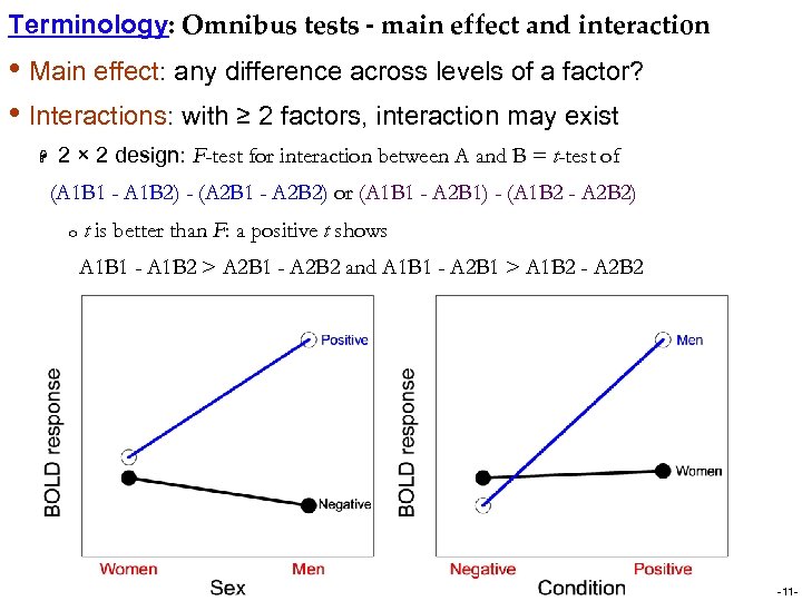 Terminology: Omnibus tests - main effect and interaction • Main effect: any difference across
