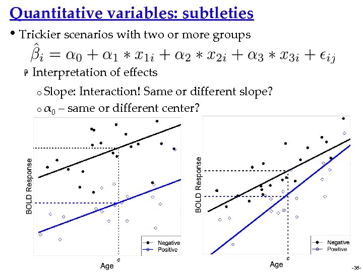 Quantitative variables: subtleties • Trickier scenarios with two or more groups H Interpretation of