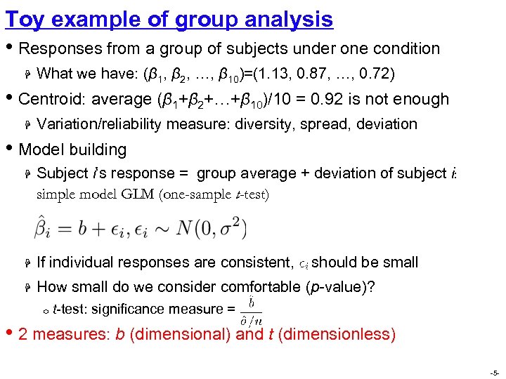Toy example of group analysis • Responses from a group of subjects under one