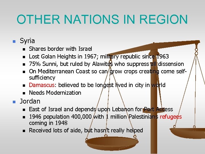 OTHER NATIONS IN REGION n Syria n n n n Shares border with Israel