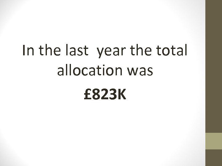 In the last year the total allocation was £ 823 K 