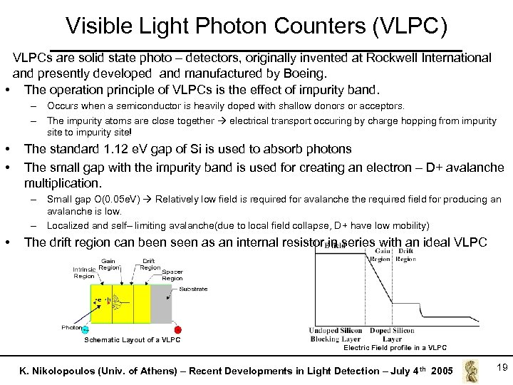 Visible Light Photon Counters (VLPC) VLPCs are solid state photo – detectors, originally invented