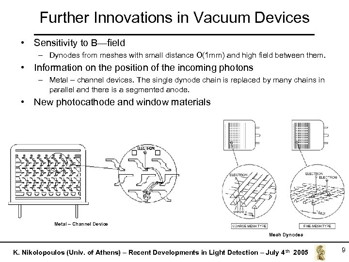 Further Innovations in Vacuum Devices • Sensitivity to B—field – Dynodes from meshes with