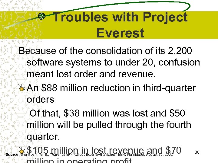 Troubles with Project Everest Because of the consolidation of its 2, 200 software systems