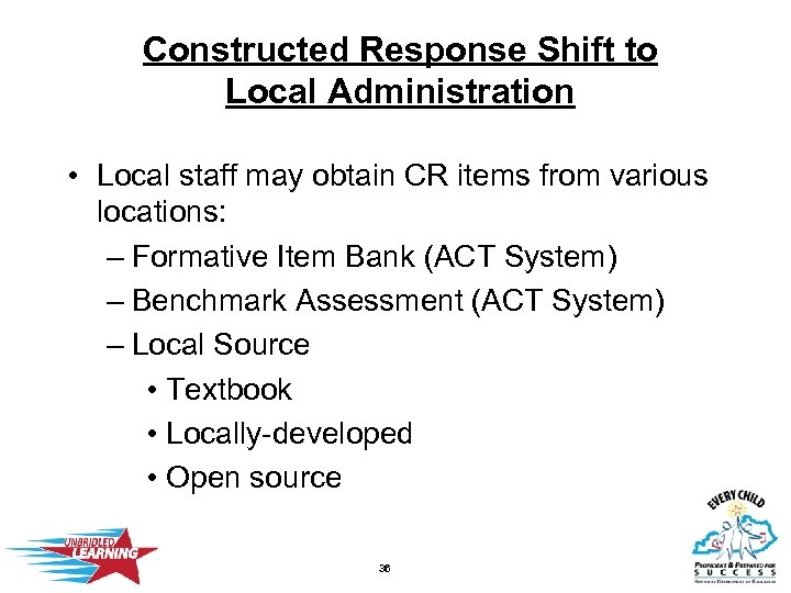 Constructed Response Shift to Local Administration • Local staff may obtain CR items from