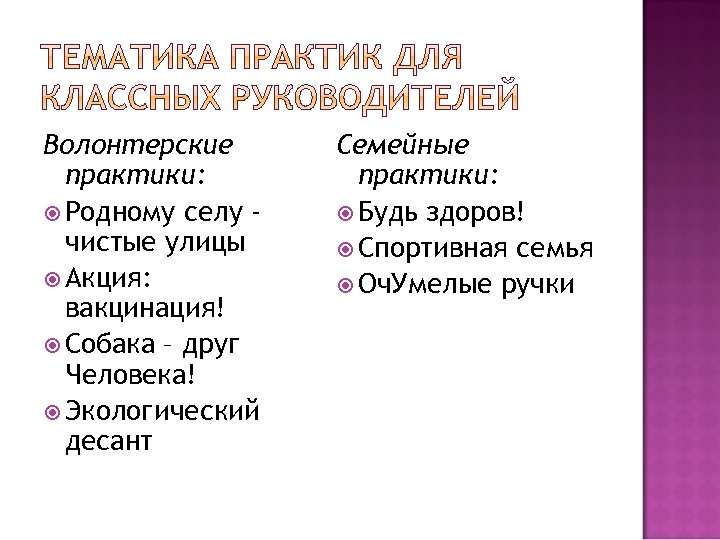 Волонтерские практики: Родному селу чистые улицы Акция: вакцинация! Собака – друг Человека! Экологический десант