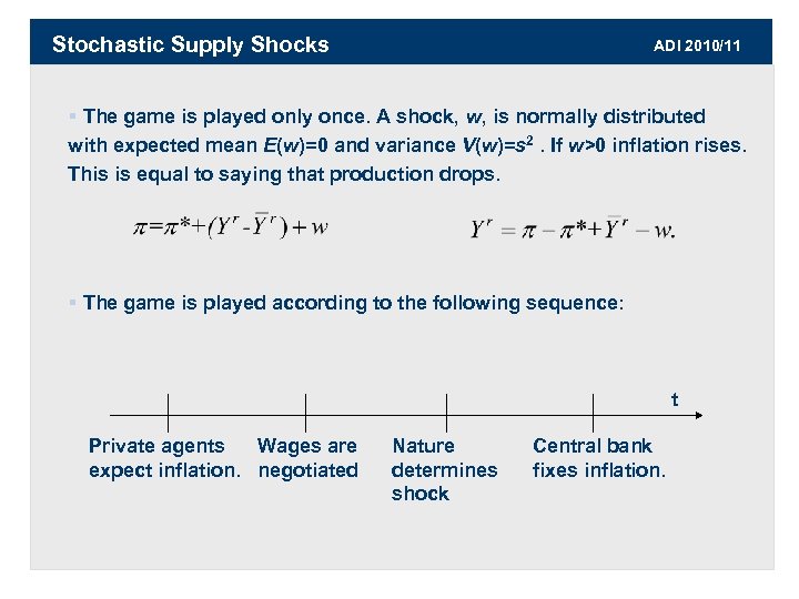 Stochastic Supply Shocks ADI 2010/11 § The game is played only once. A shock,