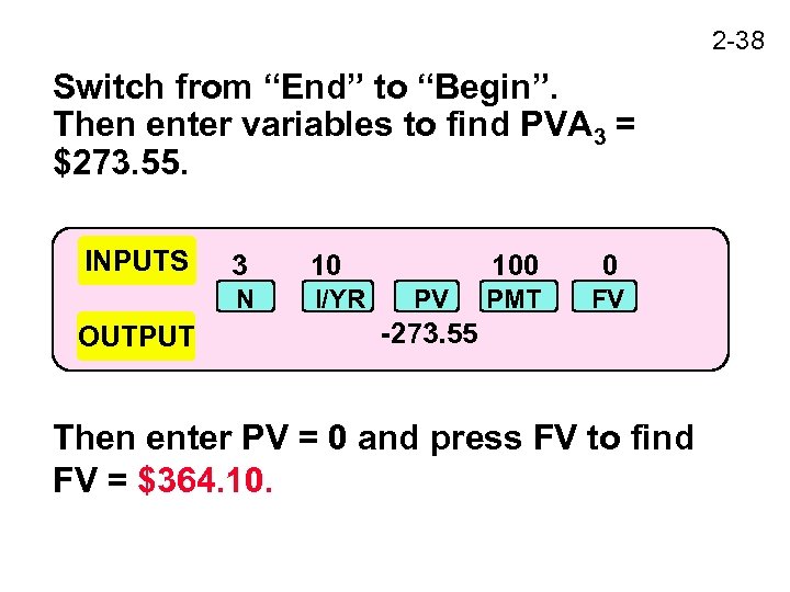 2 -38 Switch from “End” to “Begin”. Then enter variables to find PVA 3
