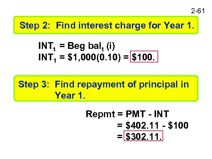 2 -61 Step 2: Find interest charge for Year 1. INTt = Beg balt