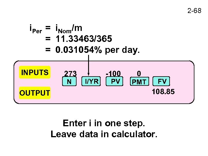2 -68 i. Per = i. Nom/m = 11. 33463/365 = 0. 031054% per