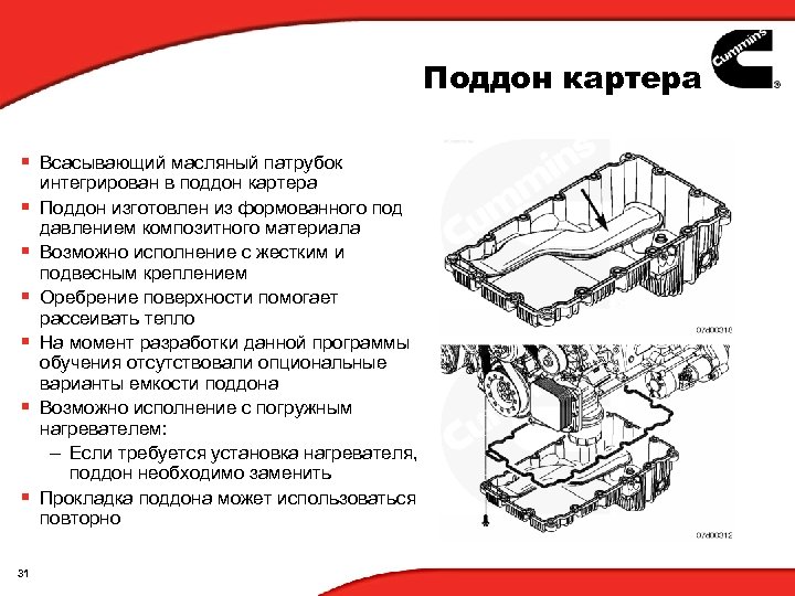 Поддон картера § Всасывающий масляный патрубок § § § 31 интегрирован в поддон картера