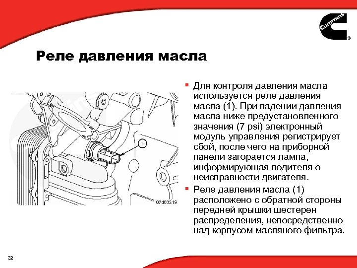 Реле давления масла § Для контроля давления масла используется реле давления масла (1). При