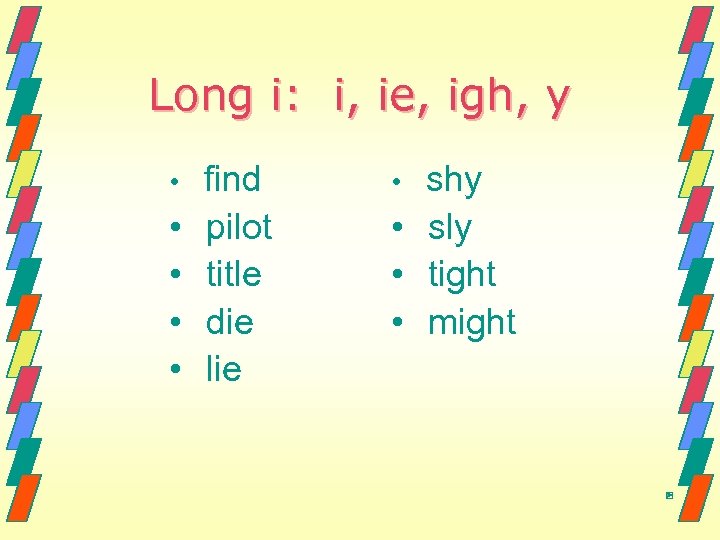 Long i: i, ie, igh, y • • • find pilot title die lie