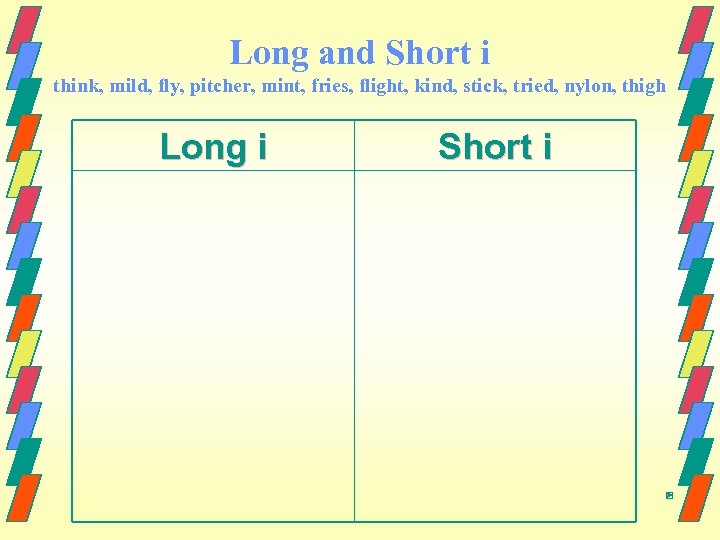 Long and Short i think, mild, fly, pitcher, mint, fries, flight, kind, stick, tried,