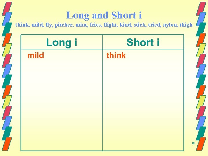 Long and Short i think, mild, fly, pitcher, mint, fries, flight, kind, stick, tried,