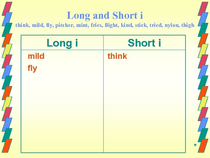 Long and Short i think, mild, fly, pitcher, mint, fries, flight, kind, stick, tried,