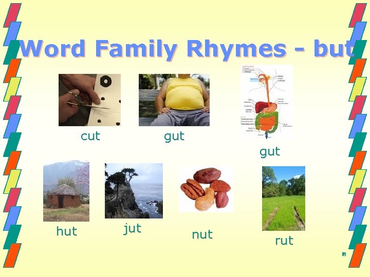 Word Family Rhymes - but cut hut gut jut gut nut rut 