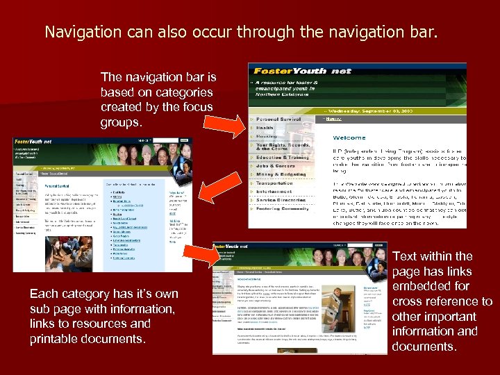 Navigation can also occur through the navigation bar. The navigation bar is based on