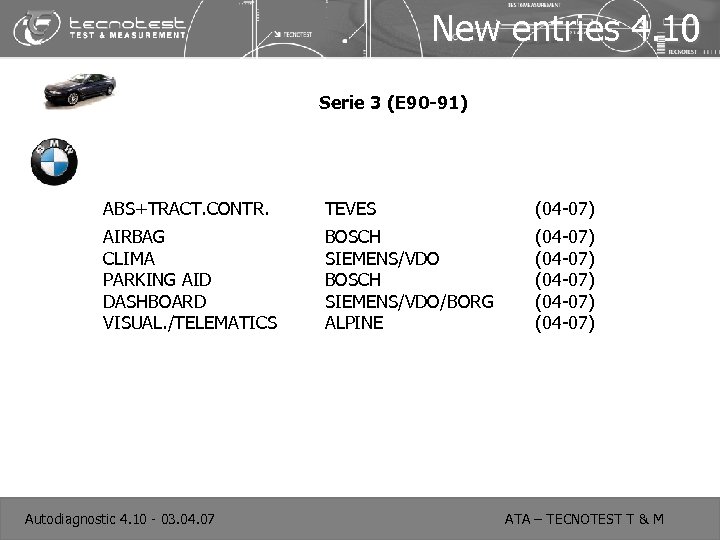 New entries 4. 10 Serie 3 (E 90 -91) ABS+TRACT. CONTR. TEVES (04 -07)