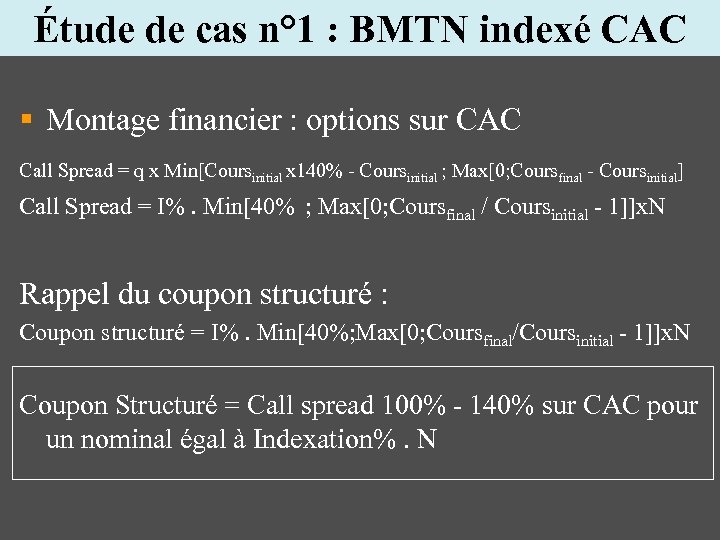 Étude de cas n° 1 : BMTN indexé CAC § Montage financier : options