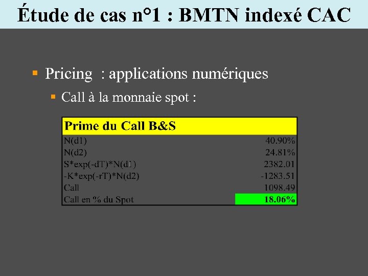 Étude de cas n° 1 : BMTN indexé CAC § Pricing : applications numériques