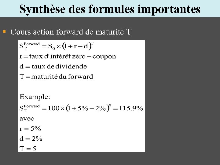 Synthèse des formules importantes § Cours action forward de maturité T 