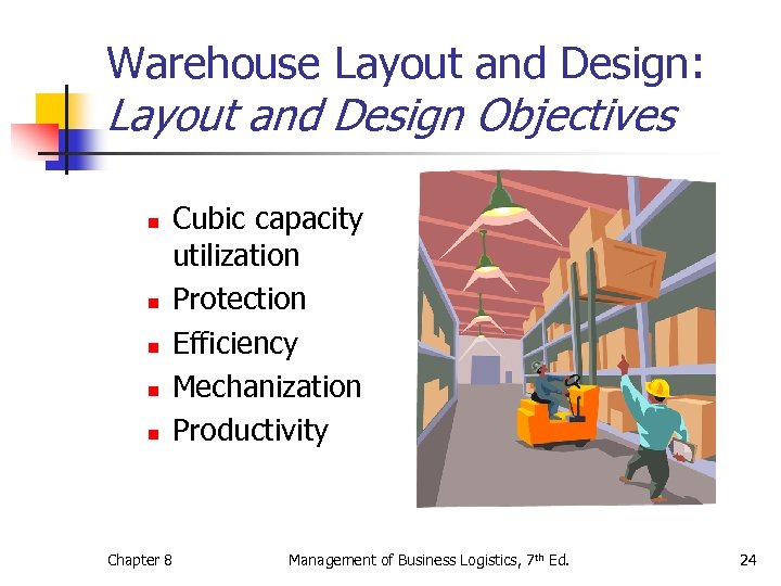 Warehouse Layout and Design: Layout and Design Objectives n n n Cubic capacity utilization