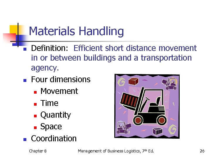 Materials Handling n n n Definition: Efficient short distance movement in or between buildings