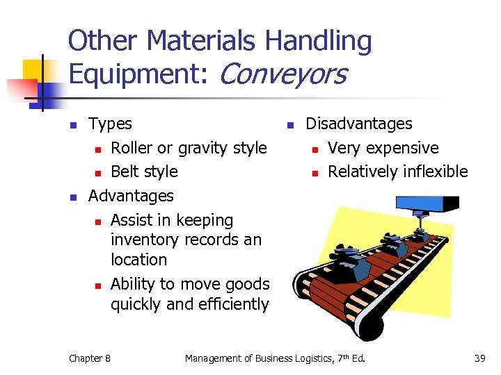 Other Materials Handling Equipment: Conveyors n n Types n Roller or gravity style n