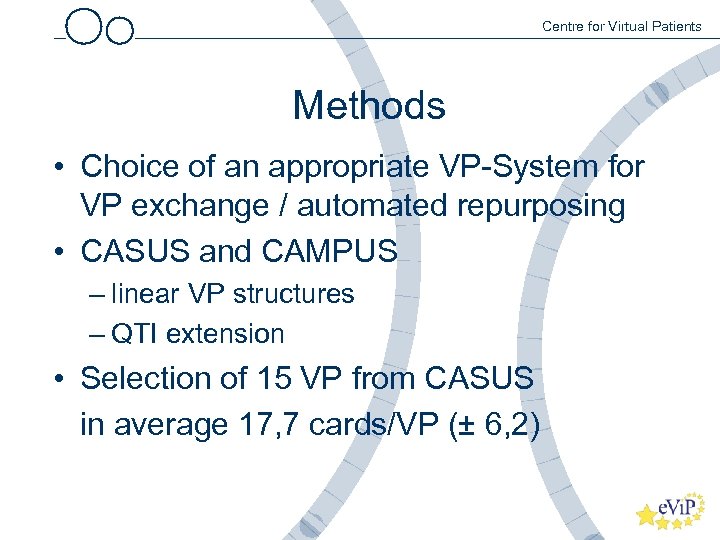 Centre for Virtual Patients Methods • Choice of an appropriate VP-System for VP exchange