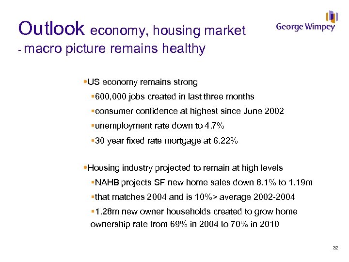 Outlook economy, housing market - macro picture remains healthy US economy remains strong §