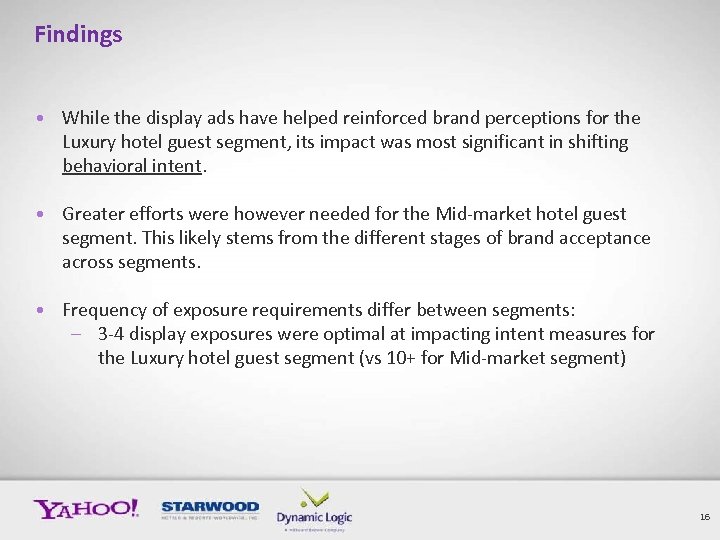 Findings • While the display ads have helped reinforced brand perceptions for the Luxury