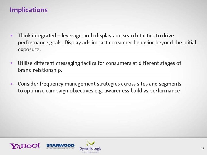 Implications • Think integrated – leverage both display and search tactics to drive performance