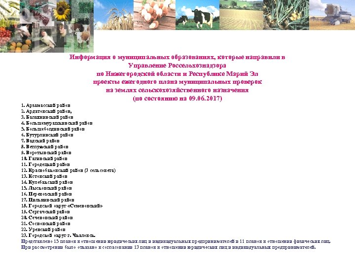 Информация о муниципальных образованиях, которые направили в Управление Россельхознадзора по Нижегородской области и Республике