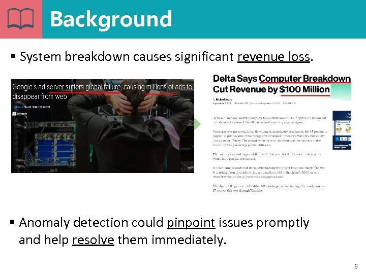 Background § System breakdown causes significant revenue loss. System Failures § Anomaly detection could
